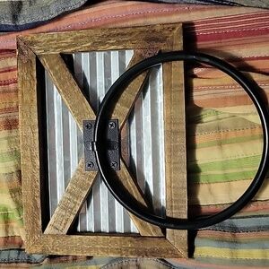 Source Unknown Rustic Wood and Metal Towel Holder